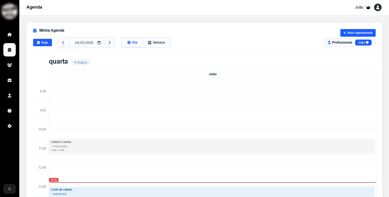 Tela de agendamento usada pelo cliente